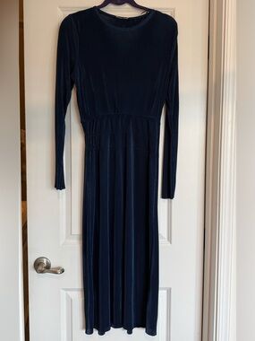 Zara Elegant Navy Blue Midi Dress